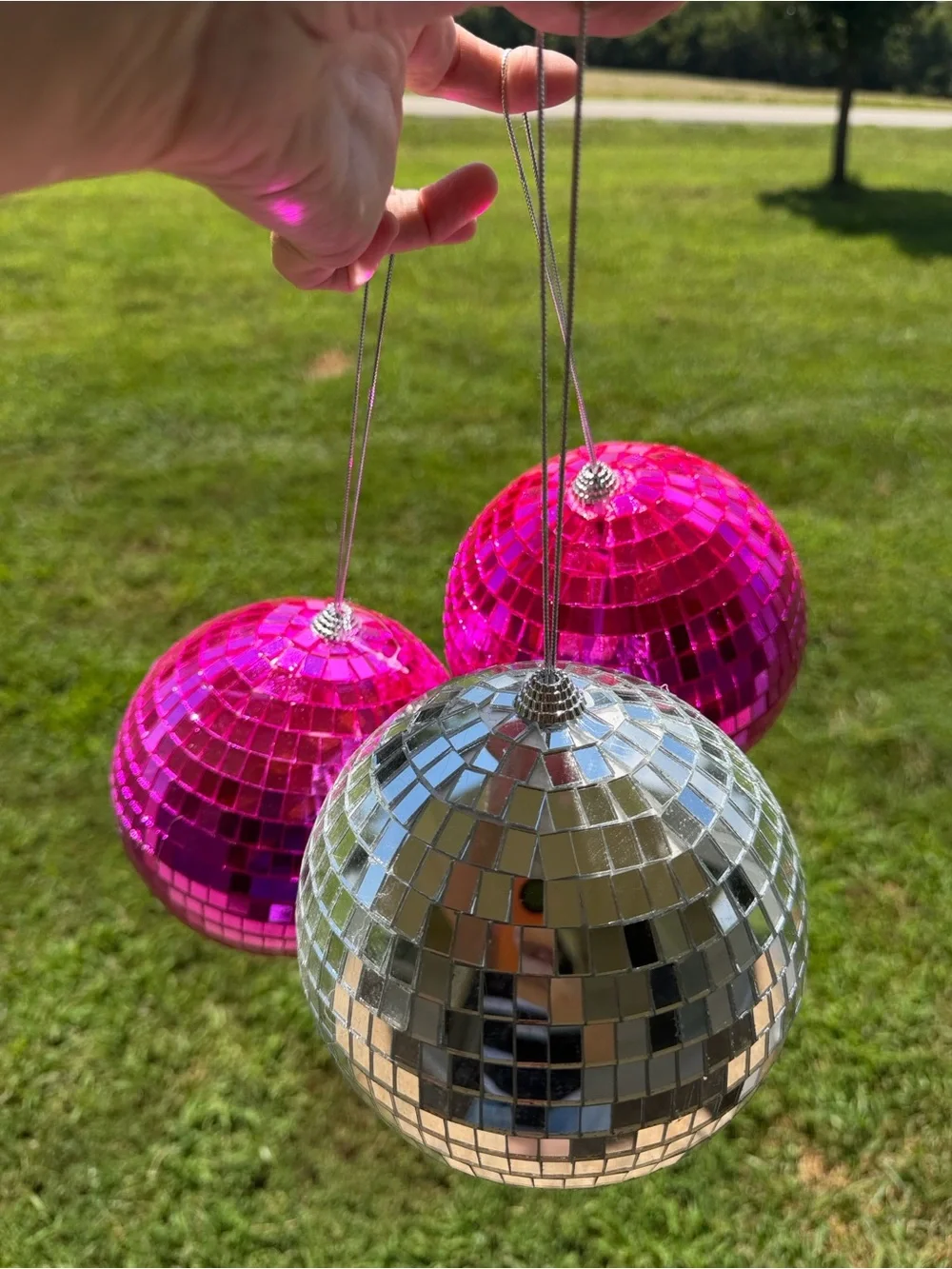 Pink Mirrored Disco Ball Hanging Party Decor - Set of 3
